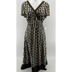 Studio1 Dress Women's 12/14* Groovy Retro‎ Fit & Flare Stretch Green Blue Brown